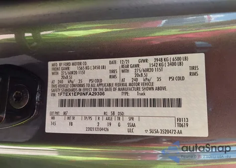 2022 Ford F-150 Xlt from USA, damaged, VIN 1FTEX1EP0NFA29306